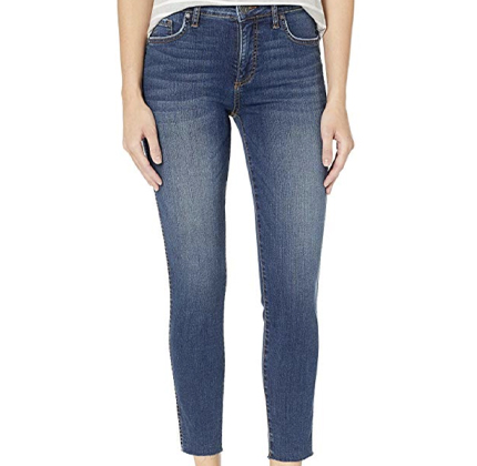 KUT from the Kloth Donna High-Rise Fabric AB Ankle Skinny in Remissive/Dark Stone Base Wash.