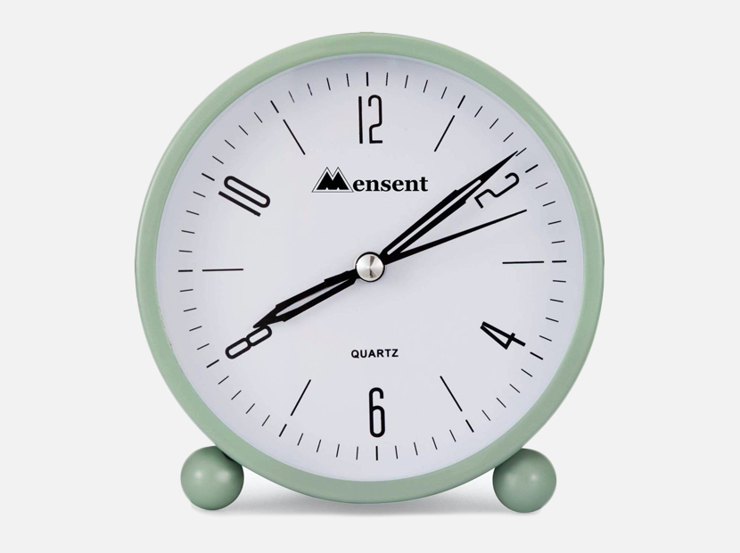 Alarm Clock.Mensent 4 inch Round Silent Analog Alarm Clock.
